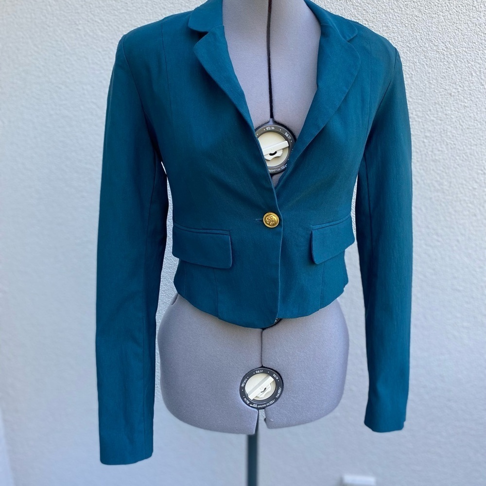 Fitted Women’s One Button Blazer Turquoise/Teal size small